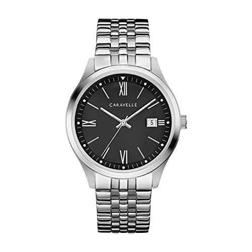 Bulova Men's Dress Quartz Silver Tone Stainless Steel Watch, Black Dial Style: 43B158