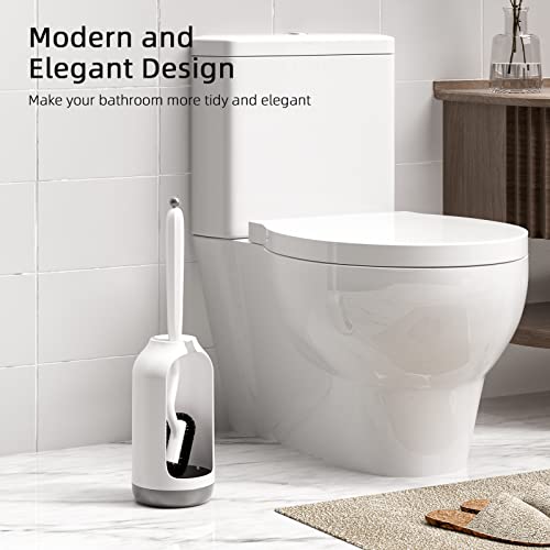 Toilet Bowl Brush Holder Set: Bathroom Deep Cleaning Toilet Cleaner Scrubber Under Rim with Curved Bristle for Dead Corner Clean - Hidden Modern Rv Toilet Decorative Accessories with Caddy - White