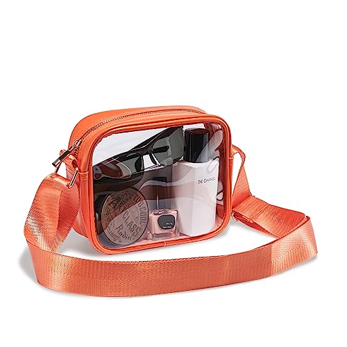 COZYOFFI Clear Crossbody Bag Stadium Approved TPU Purse with Adjustable Strap for Concerts Sports(Orange)