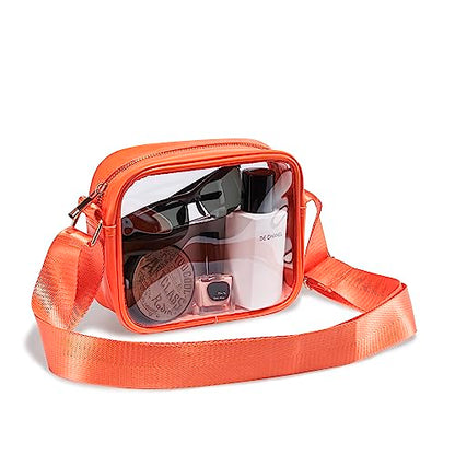 COZYOFFI Clear Crossbody Bag Stadium Approved TPU Purse with Adjustable Strap for Concerts Sports(Orange)