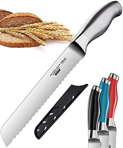 Orblue Serrated Bread Knife with Upgraded Stainless Steel Razor Sharp Wavy Edge Width - Bread Cutter Ideal for Slicing Homemade Bread, Bagels, Cake (8-Inch Blade with 5-Inch Handle)