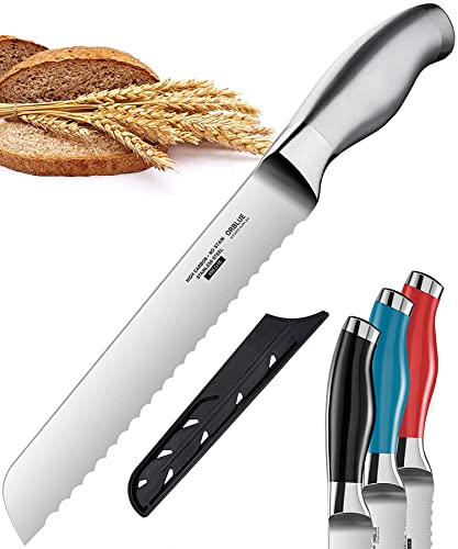 Orblue Serrated Bread Knife with Upgraded Stainless Steel Razor Sharp Wavy Edge Width - Bread Cutter Ideal for Slicing Homemade Bread, Bagels, Cake (8-Inch Blade with 5-Inch Handle)