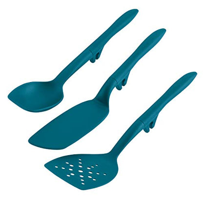 Rachael Ray Tools and Gadgets Spoon, Slotted and Solid Turners Set/ Cooking Utensils - 3 Piece, Teal Blue