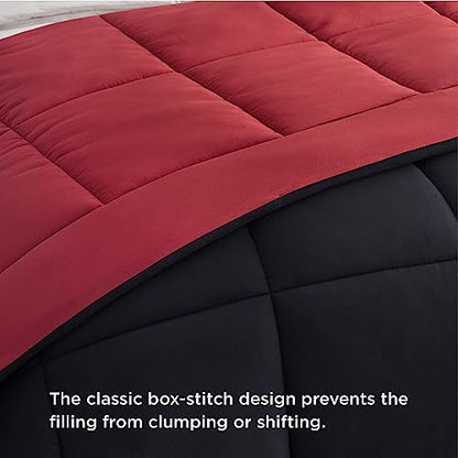 Bedsure Queen Reversible Comforter Duvet Insert - All Season Quilted Comforters Queen Size, Down Alternative Queen Size Bedding Comforter with Corner Tabs - Red/Black