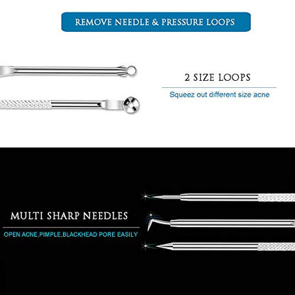 5PCS Blackhead Remover, Pimple Comedone Extractor, Whitehead Removal Tool, Acne Blemish Tools Set, Professional Blackheads Tweezers Kits