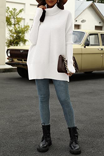 EFAN White Sweater for Women 2023 Winter Turtleneck Oversized Tunic Sweaters Trendy Casual Long Batwing Sleeve Pullover Knit Sweater Tops