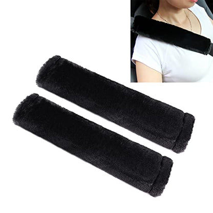 Amooca Soft Faux Sheepskin Seat Belt Shoulder Pad for a More Comfortable Driving, Compatible with Adults Youth Kids - Car, Truck, SUV, Airplane,Carmera Backpack Straps 2 Packs Black