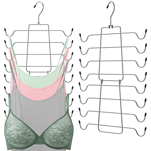 2 Pcs Closet Organizers and Storage, 8 Layer Tank Top Hangers Space Saving Bra Organizer 360° Rotating Metal Clothes Hanger Dorm Room Essentials for College Students Girls Organizer Belts Swimsuits