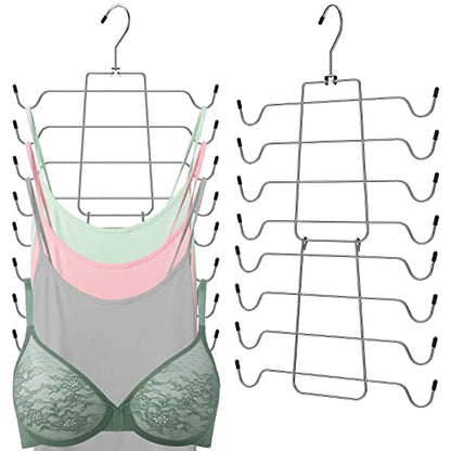 2 Pcs Closet Organizers and Storage, 8 Layer Tank Top Hangers Space Saving Bra Organizer 360° Rotating Metal Clothes Hanger Dorm Room Essentials for College Students Girls Organizer Belts Swimsuits