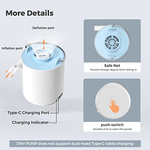 FLEXTAILGEAR Tiny Pump Portable Air Pump Ultra-Mini Air Pump with 1300mAh Battery USB Rechargeable to Inflate Deflate for Pool Floats Air Bed Air Mattress Swimming Ring Vacuum Storage Bags (White)