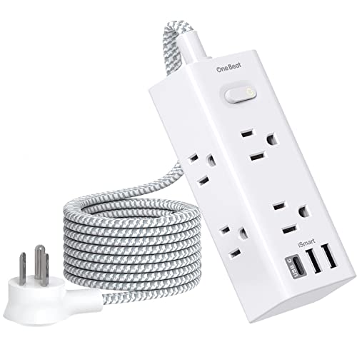 Power Strip Surge Protector - 6 Widely Outlets with 3 USB Ports (1 USB C), 3-Side Outlet Extender Strip with 5 Ft Extension Cord, Flat Plug, Wall Mount, Small Power Strip for Travel Dorm Room Office