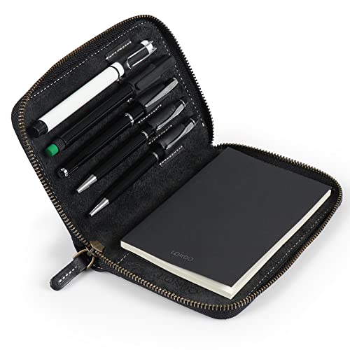 Londo Genuine Leather Padfolio with Pencil Holder Notepad and Zipper Closure (Black)