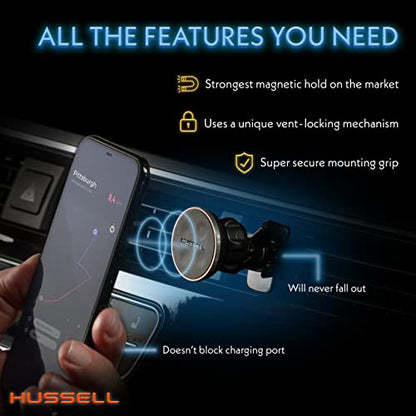 HUSSELL Magnetic Phone Car Mount, Air Vent Phone Mount for Car 360° Adjustable Universal Magnet Phone Holder - Compatible with Any Cell Phone, iPhone Galaxy LG Huawei