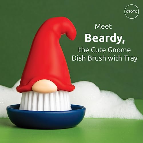 New!! Beardy Dish Brush by OTOTO - Kitchen Scrubbers for Dishes, Kitchen Scrub Brush for Cleaning Dishes, Dish Scrubber Brush - Gnome Gifts, Cute Kitchen Accessories, Funny Kitchen Gadgets