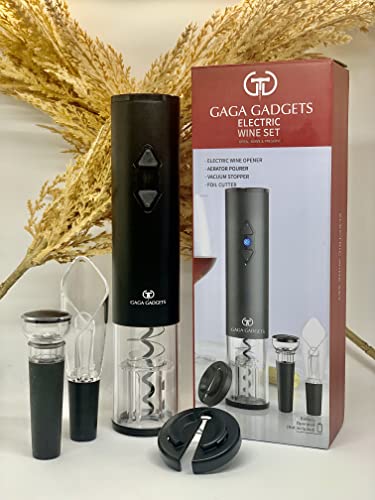 GaGa Gadgets Electric Wine Opener Set - Easy Wine Bottle Opener - Automatic Wine Corkscrew - Battery Operated Wine Set On The Go