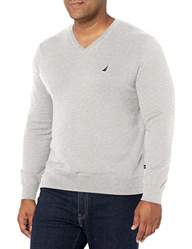 Nautica Men's Classic Fit Soft Lightweight Jersey V-Neck Sweater, Grey Heather, Medium