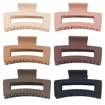 Sisiaipu 3.5 Inch Medium Hair Claw Clips 6 Pcs claw clips for Women and Girls Square Hair Clips Rectangular Claw Clips Nonslip Acrylic Banana Jaw Jumbo Claw Clips Hair Accessories -Coffee