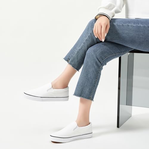 Women's Canvas Slip On Sneakers Fashion Flats Shoes White Canvas Shoes(White.US8)