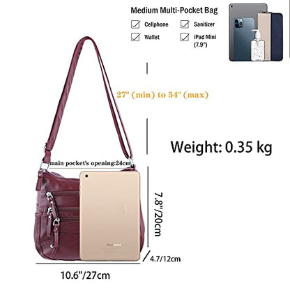 ELDA 10 Pockets Crossbody Purses for Women Medium Pocketbooks Lightweight Ladies Satchel Bag Multi Pocket Shoulder Handbag