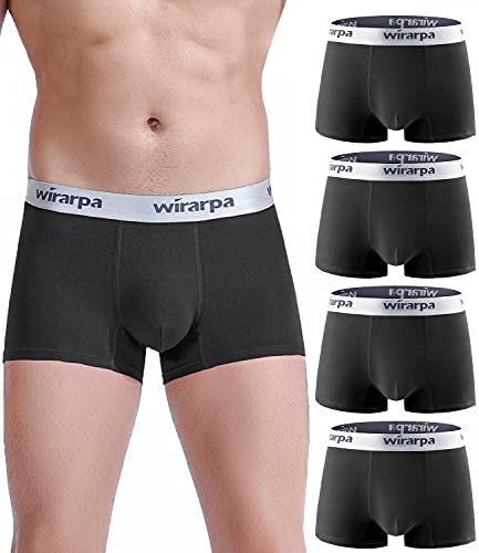 wirarpa Men's Trunks Underwear Cotton Comfortable Stretch Wide Waistband Boxer Briefs Black 4 Pack, Small