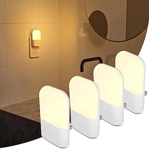 N&B NICE&BRAVO Night Light LED Auto Dusk to Dawn Sensor Light for Kitchen, Bedroom, Kids Room, Hallway, Stairway, Painting Plug in Dimmable Nightlights Lamp Bright with Switch，4 Pack