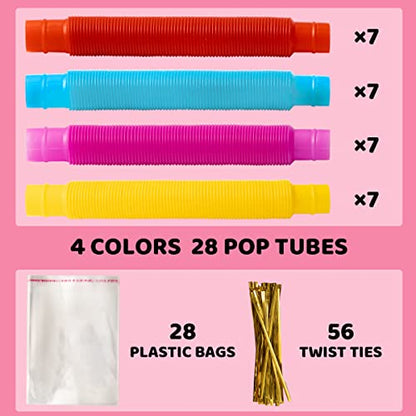 JOYIN 28 Packs Valentines Cards with Pop Tubes for Kids, Pop Tubes with Valentines Day Gift Cards Set, Stretchy Tube Stress Relief Fidget Toys for Kids Valentine's Day Favors Classroom Gifts