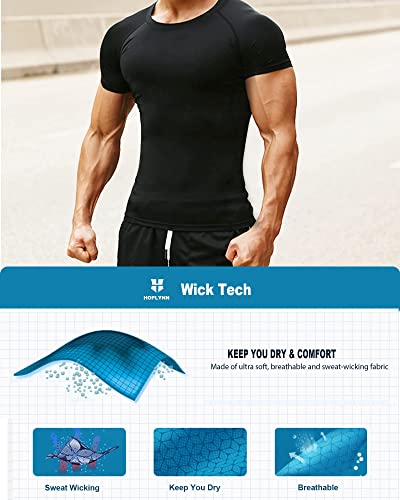 HOPLYNN 5 Pack Workout Compression Shirts Men Long/Short Sleeve Rash Guard Athletic Undershirt Gear T Shirt for Sports 2 Black 2 White 1 Blue M