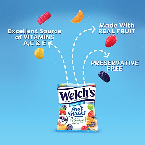 Welch's Fruit Snacks, Mixed Fruit, Gluten Free, Bulk Pack, Individual Single Serve Bags, 0.8 oz (Pack of 40)