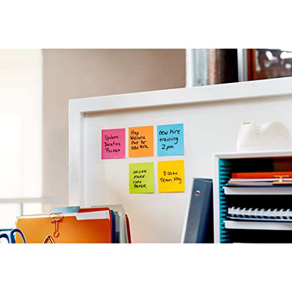 Post-it Super Sticky Notes, 3x3 in, 6 Pads, 2x the Sticking Power, Energy Boost Collection, Bright Colors (Orange, Pink, Blue, Green,Yellow),Recyclable (654-6SSAU)