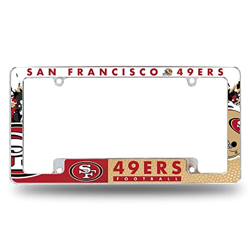 Rico Industries NFL San Francisco 49ers Primary 12" x 6" Chrome All Over Automotive License Plate Frame for Car/Truck/SUV