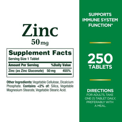 Nature’s Bounty Zinc 50mg, Immune Support & Antioxidant Supplement, Promotes Skin Health 250 Caplets