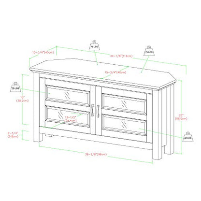 Walker Edison 2 Door Cabinet Corner Wood TV Stand for TV's up to 48" Living Room Storage Flat Screen Living Room Storage Entertainment Center, 44 Inch, Black