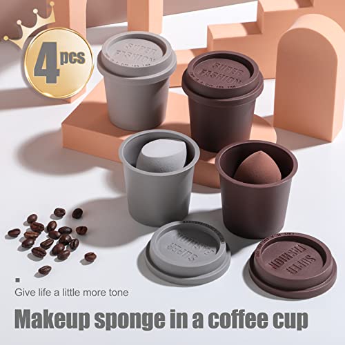 BS-MALL Makeup Sponge Set, Foundation Blending Beauty Sponge, Flawless for Liquid, Cream, and Powder, Multi-colored Makeup Sponges，4 Pcs with Coffee Cup Package