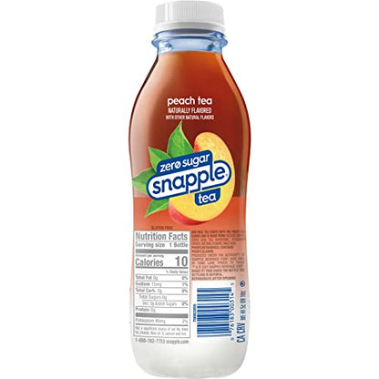 Snapple Zero Sugar Peach Tea, 16 fl oz recycled plastic bottle, Pack of 12