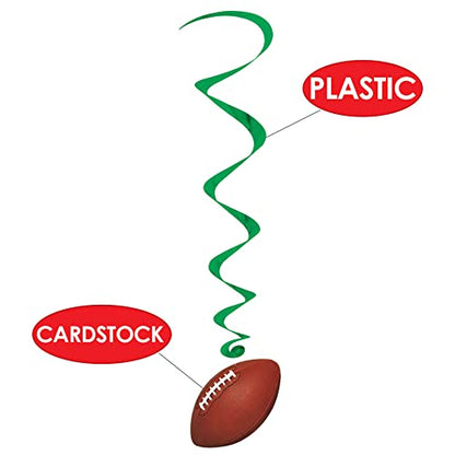 Beistle 5 Piece Football Party Hanging Swirl Sports Whirls for Game Day Tailgating Decorations, 40", Brown/Green/White