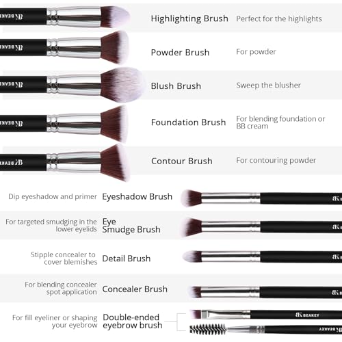 BEAKEY Soft Make up Brushes, Gentle on Skin, Effective Application - 12Pcs Premium Makeup Brush Set, Makeup Brushes, Contour Brushes, with 2Pcs Blender Sponges (Packaging May Vary)