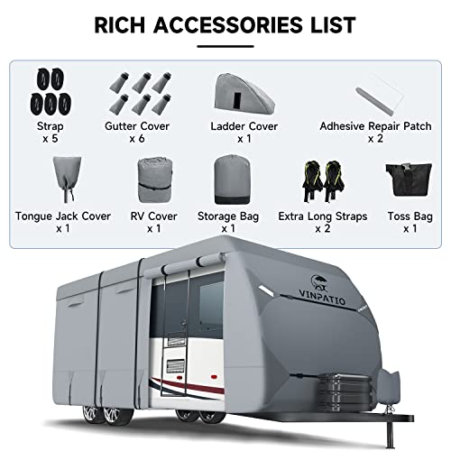 VINPATIO RV Cover, 7 Layers Heavy Duty RV & Trailer Cover, Toy Hauler Cover Fits 20'-22' RV Travel Trailer Camper Cover with Tongue Jack Cover, Extra Windproof Straps, Gutter Covers