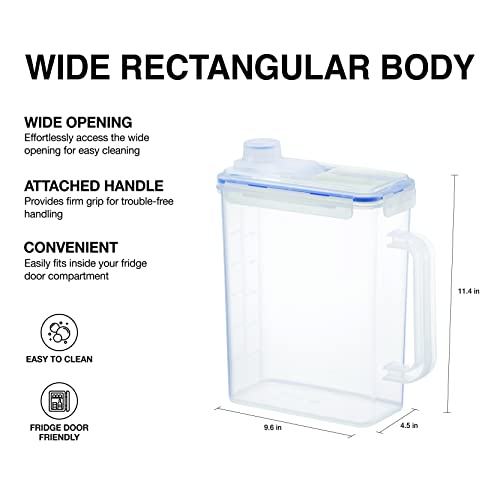 LocknLock Aqua Fridge Door Water Jug with Handle BPA Free Plastic Pitcher with Screw Top Lid Perfect for Making Teas and Juices, 1 Gallon, Clear