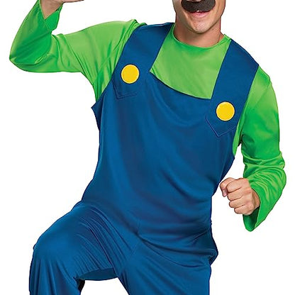 Luigi Costume, Official Nintendo Super Mario Bros Luigi Adult Costume with Hat and Mustache, Mens Size Medium (38-40)