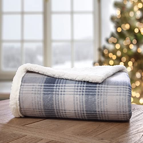 Eddie Bauer Brushed Throw Blanket Reversible Sherpa & Brushed Fleece, Lightweight Home Decor for Bed or Couch, Nordic Midnight