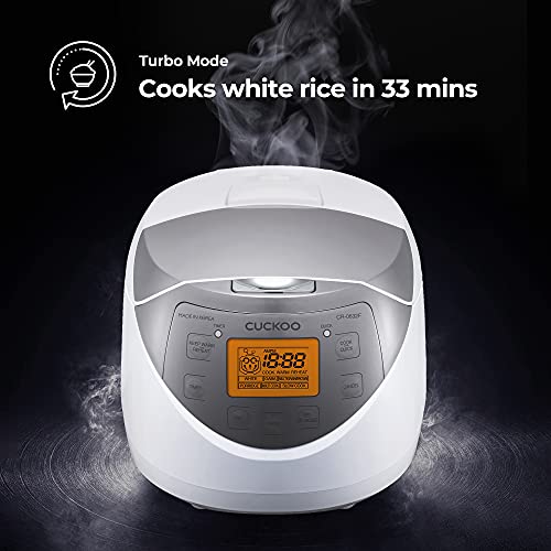 CUCKOO CR-0632F | 6-Cup (Uncooked) Micom Rice Cooker | 9 Menu Options: White Rice, Brown Rice & More, Nonstick Inner Pot, Made in Korea | White/Grey