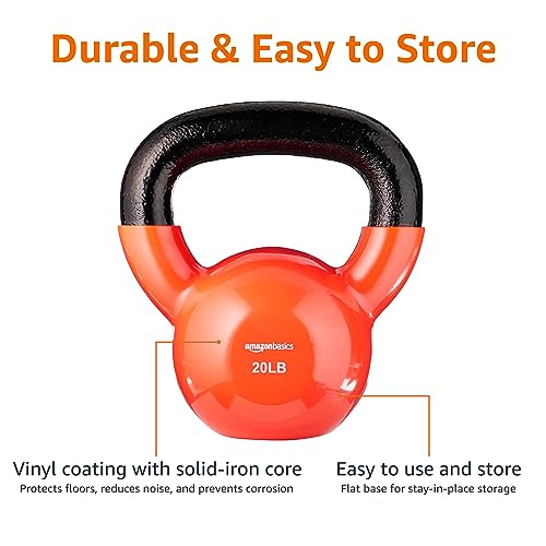 Amazon Basics Vinyl Kettlebell - 20 Pounds, Orange