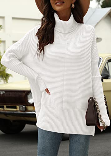 EFAN White Sweater for Women 2023 Winter Turtleneck Oversized Tunic Sweaters Trendy Casual Long Batwing Sleeve Pullover Knit Sweater Tops