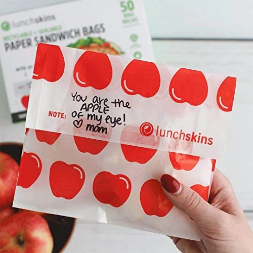 Lunchskins Recyclable & Sealable Food Storage Sandwich Bags Apple, 50 count