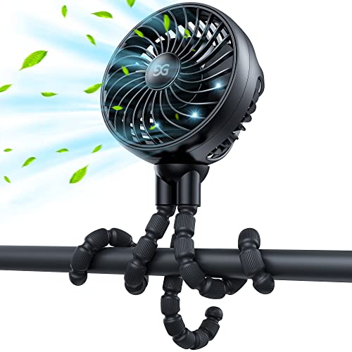 GUSGU Stroller Fan with Flexible Tripod Clip on, Mini Portable Fan USB Rechargeable Battery Operated, Small Personal Handheld Fan Cooling for Bed, Car Seat, Travel, Camping