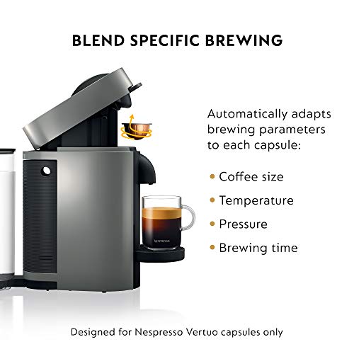 Nespresso VertuoPlus Coffee and Espresso Machine by De'Longhi with Milk Frother, Grey, 5.6 x 16.2 x 12.8 inches