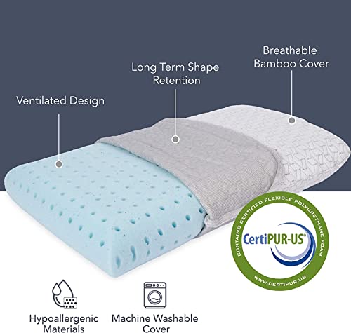 Vaverto Travel and Camping Pillow - Compressible Medium Firm Memory Foam, Breathable Bamboo Cover, Machine Washable, Ideal for Backpacking, Airplane, Car Travel