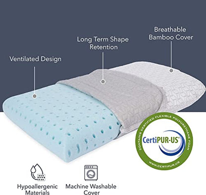 Vaverto Travel and Camping Pillow - Compressible Medium Firm Memory Foam, Breathable Bamboo Cover, Machine Washable, Ideal for Backpacking, Airplane, Car Travel