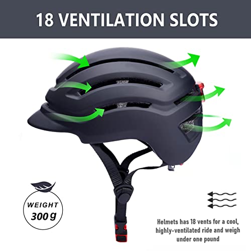 DAYGOCAGA Adult Bike Helmet for Men Women, Mountain Road Bicycle Helmet with USB Rechargeable Taillight, Matte Black