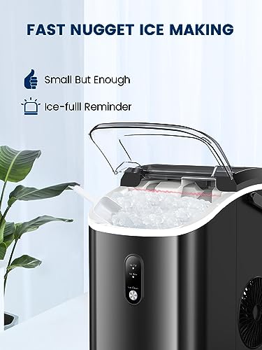 Kndko Nugget Ice Maker Countertop,34lbs/Day,Portable Crushed Ice Machine,Self Cleaning with One-Click Design & Removable Top Cover,Soft Chewable Pebble Ice Maker for Home Bar Camping RV,Black